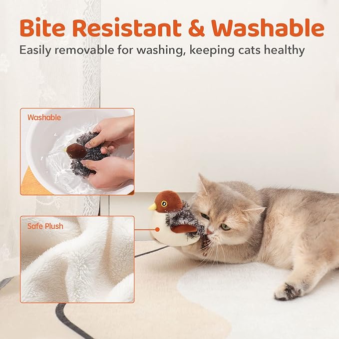 Touch Activated Rechargeable Cat Toy with Chirp and Flapping Movemen