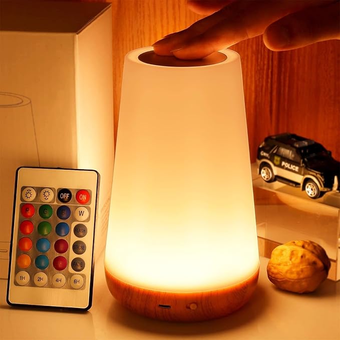 Touch-controlled bedside lamp with adjustable brightness for bedroom