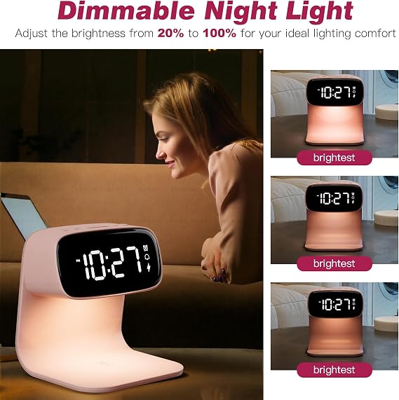 Digital Bedside Alarm Clock with Fast Wireless Charging & Lamp