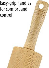 Traditional wooden baking rolling pin with comfortable handles for kitchen pastry preparation