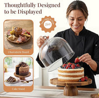 Round wooden cake holder with clear cover