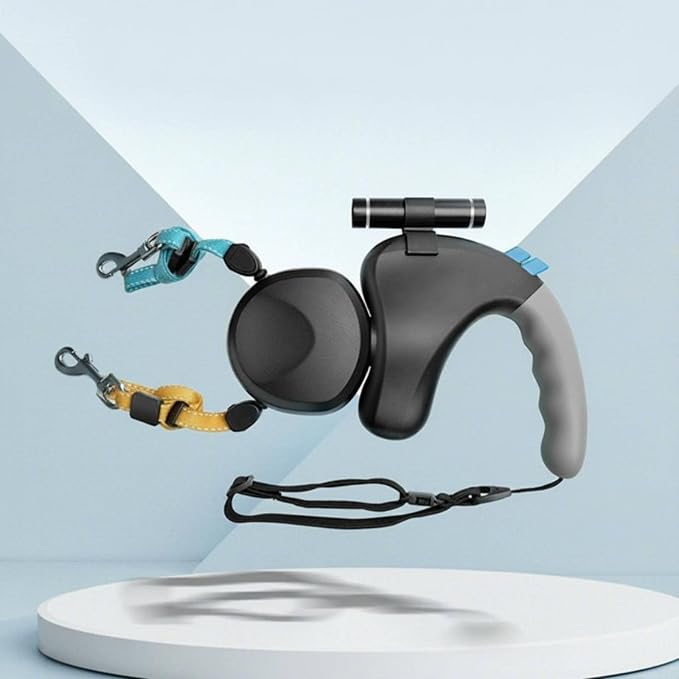 Retractable pet leash designed for walking two dogs