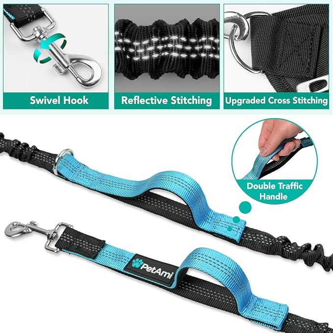 Waist-worn dog leash for walking two dogs