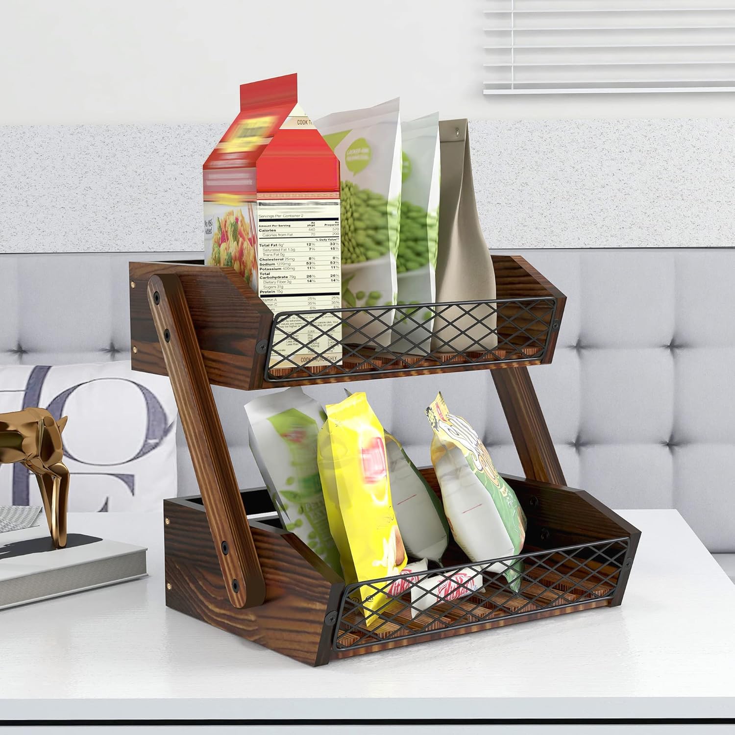 Wooden Fruit Bowl Stand for Kitchen Counter Storage