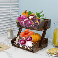 Wooden Countertop Basket Shelf for Fruit and Vegetables
