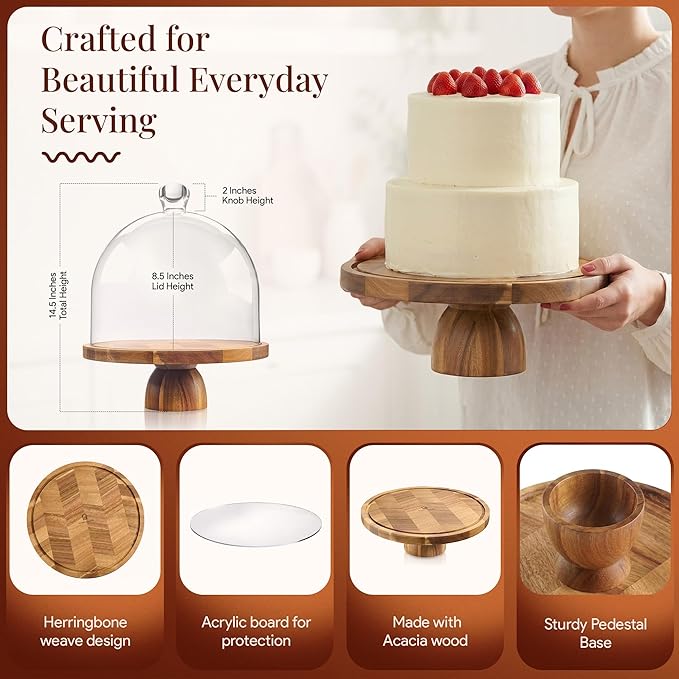 Wooden cake pedestal with lightweight dome