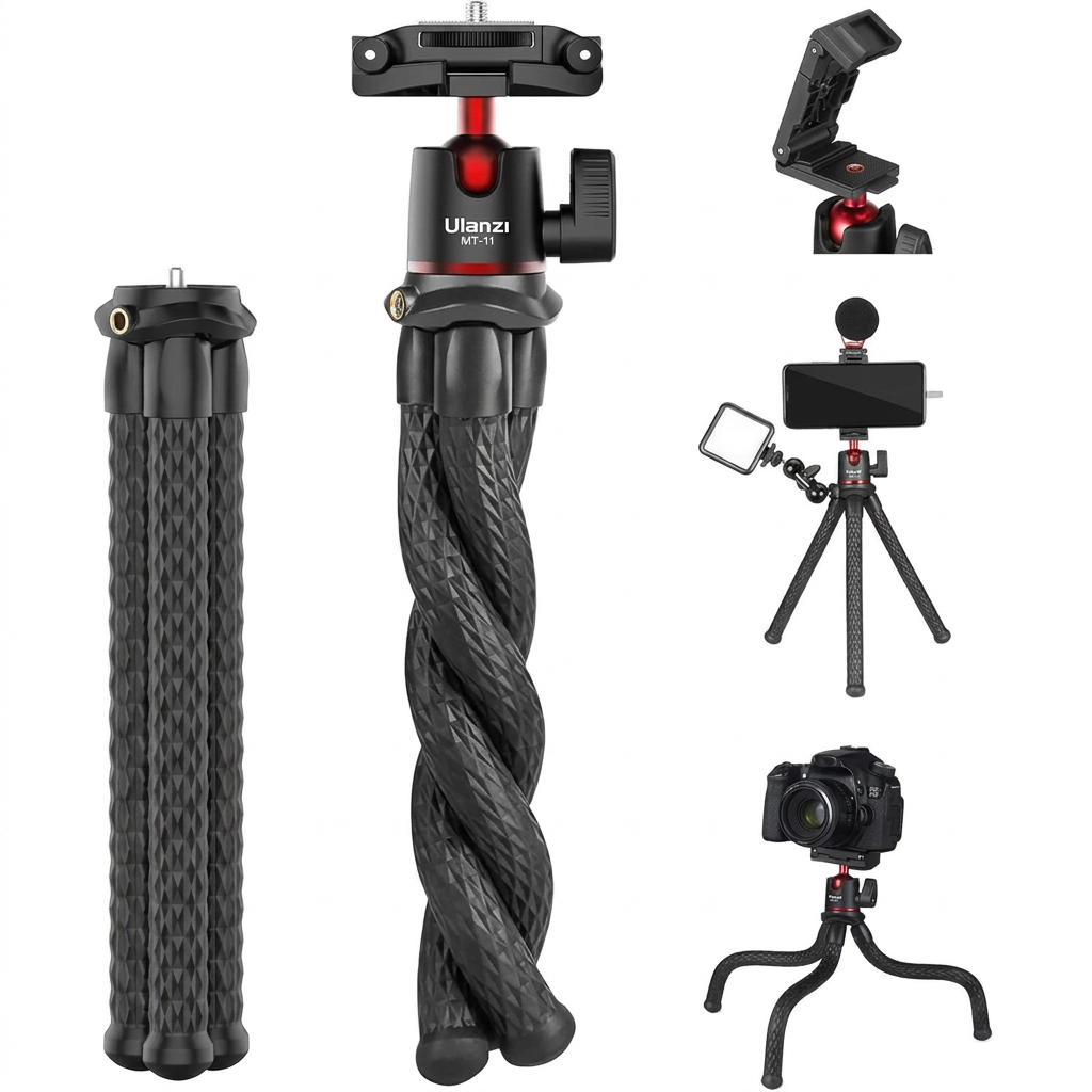 ULANZI Mini Flexible Camera Tripod with Hidden Phone Holder and Cold Shoe Mount for iPhone, Samsung, Canon, Nikon