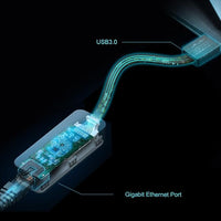 USB to ethernet adapter connected to laptop providing stable wired internet connection