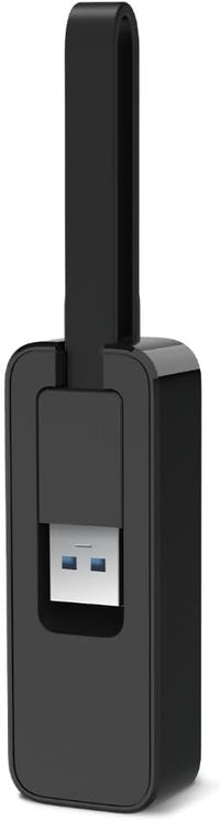 Close-up of RJ45 gigabit ethernet port on USB to ethernet adapter for high speed internet