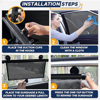 UV protection car sunshade for kids, easy installation with suction cups.