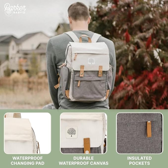 Unisex diaper bag backpack, stylish and functional for both mom and dad.
