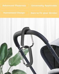 Heavy-duty stroller hooks for hanging shopping bags, diaper bags, and baby essentials.