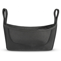 universal stroller organizer with cup holders and zip pocket attached to stroller
