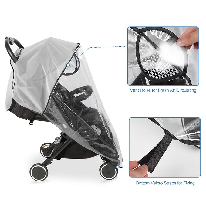 Clear Baby Stroller Weather Shield Cover Installed With Breathable Vents