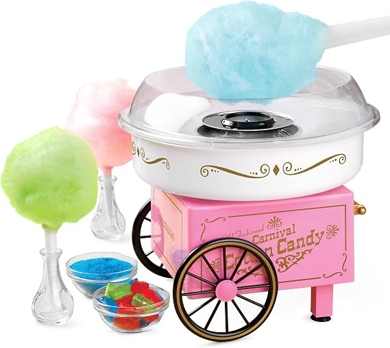 Pink Cotton Candy Maker with 2 Reusable Cones & Sugar Scoop