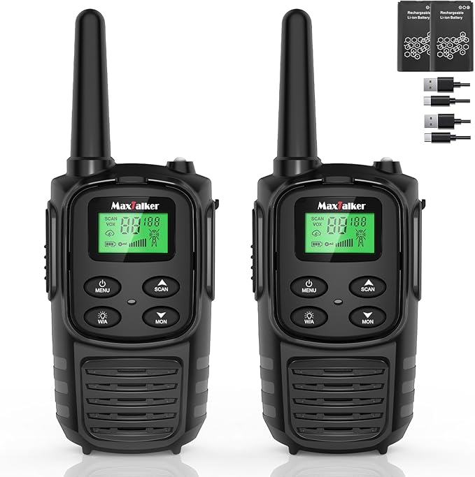 rechargeable walkie talkies long range 2 pack handheld radios