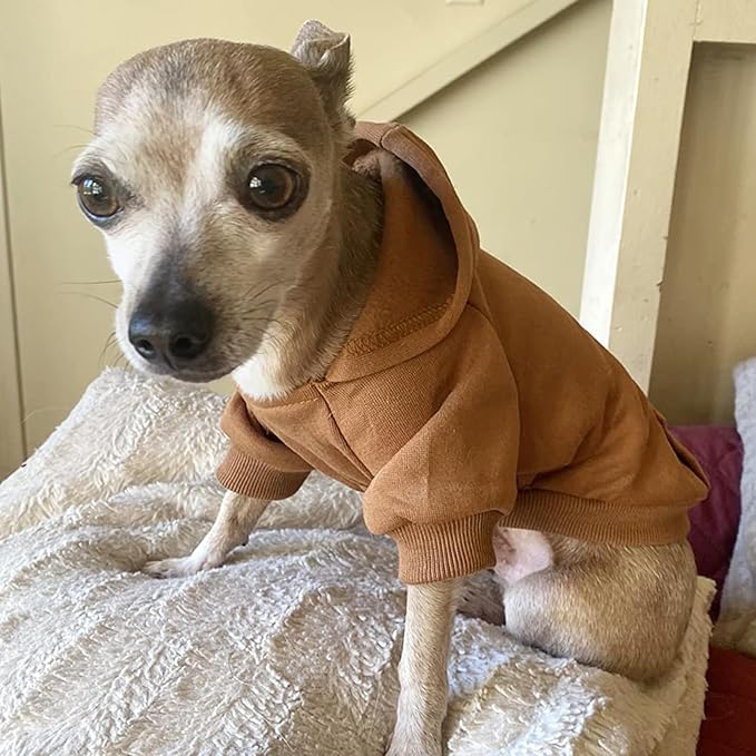 Cozy warm dog coat with hoodie and pockets for small dogs and puppies.