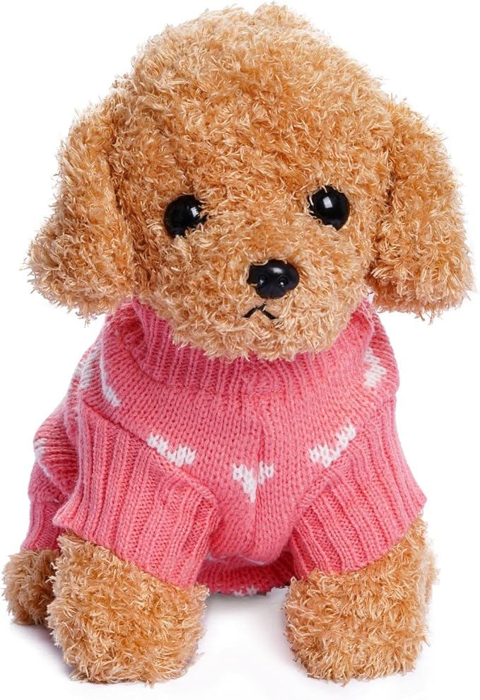 Warm knitted puppy sweater with heart design, perfect for small pets