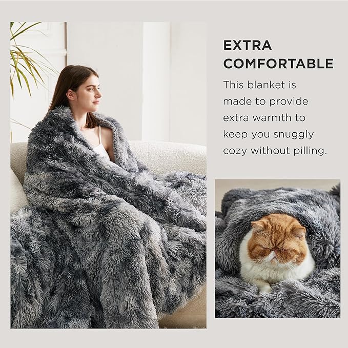 Fuzzy Faux Fur Throw Blanket for Sofa Living Room and Bedroom