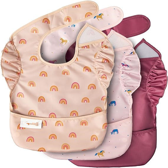 Waterproof Baby Bib for Eating with Catch-All Pocket - Front View