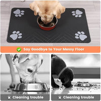 Waterproof rubber backing of the pet feeding mat, prevents spills from reaching the floor