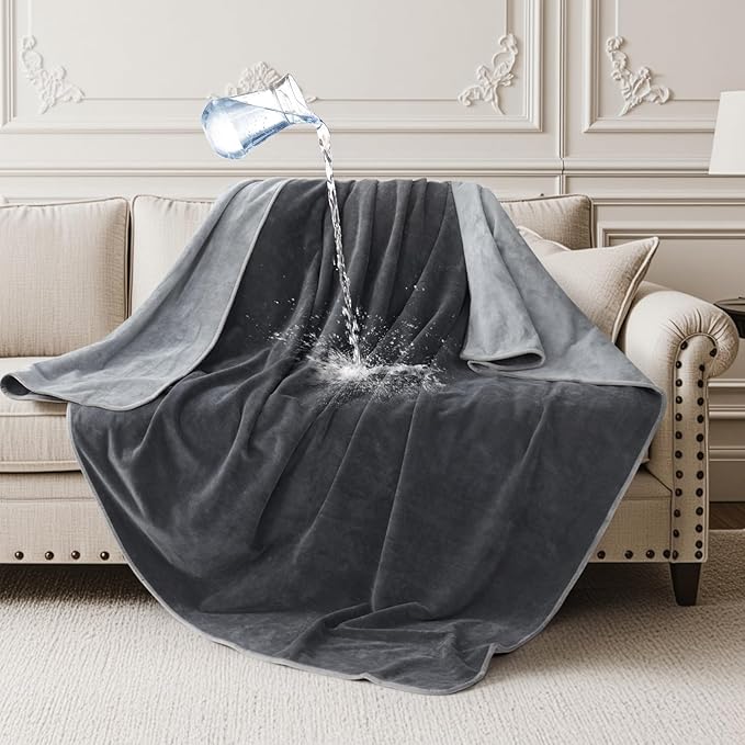 Soft Leakproof Grey Blanket for Sofa Bed Pets and Travel