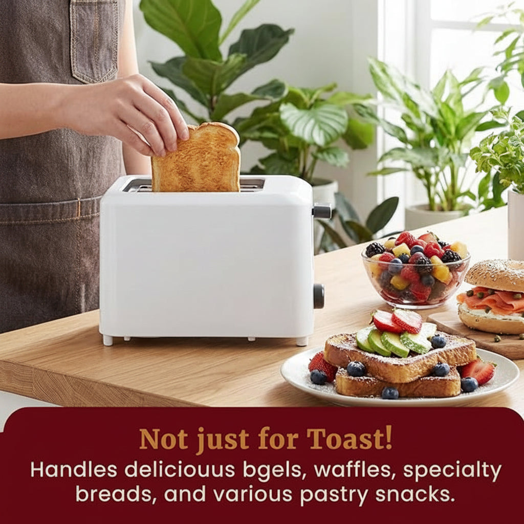 white bread toaster with 7 toast settings for light to dark browning