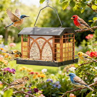 Wild Bird Feeding Station With Hanging Metal Construction