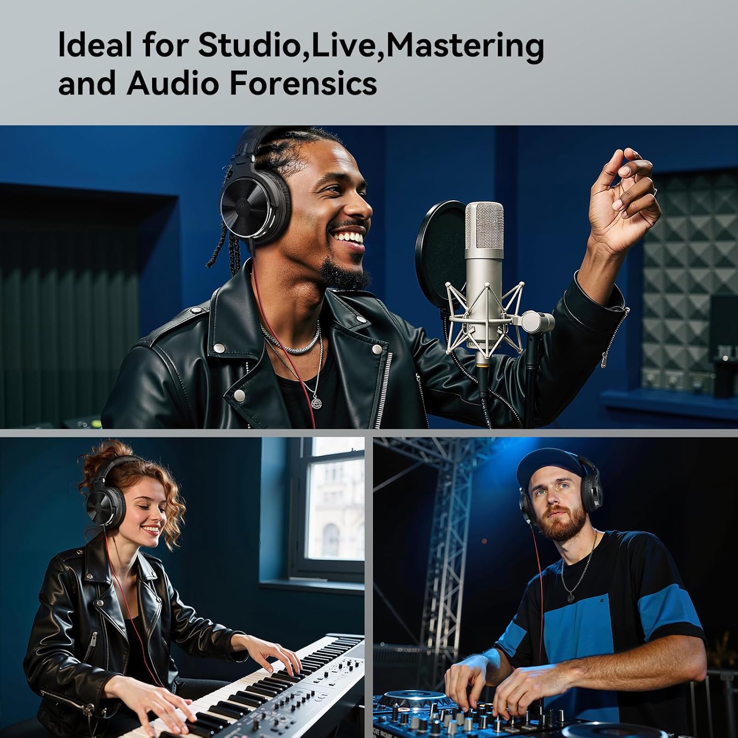 Comfortable over-ear headphones with cushioned ear pads for long-lasting comfort during extended listening or recording sessions