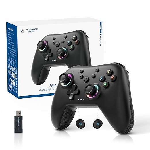 wireless gaming controller with RGB lights and hall effect joysticks