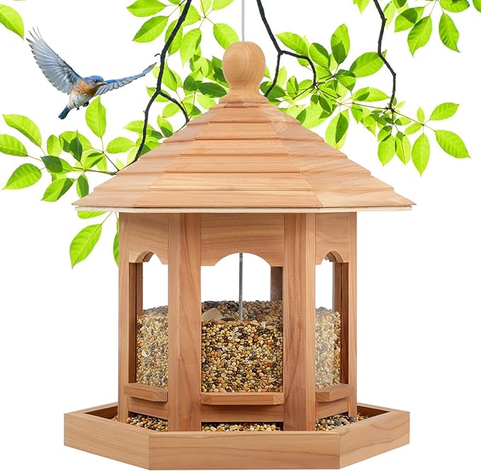 Wooden Red Cedar Hanging Bird Feeder For Outdoor Garden Birds