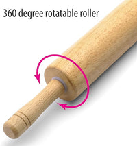 Wooden pastry roller for flattening dough, pie crusts, pizza bases, and cookie dough