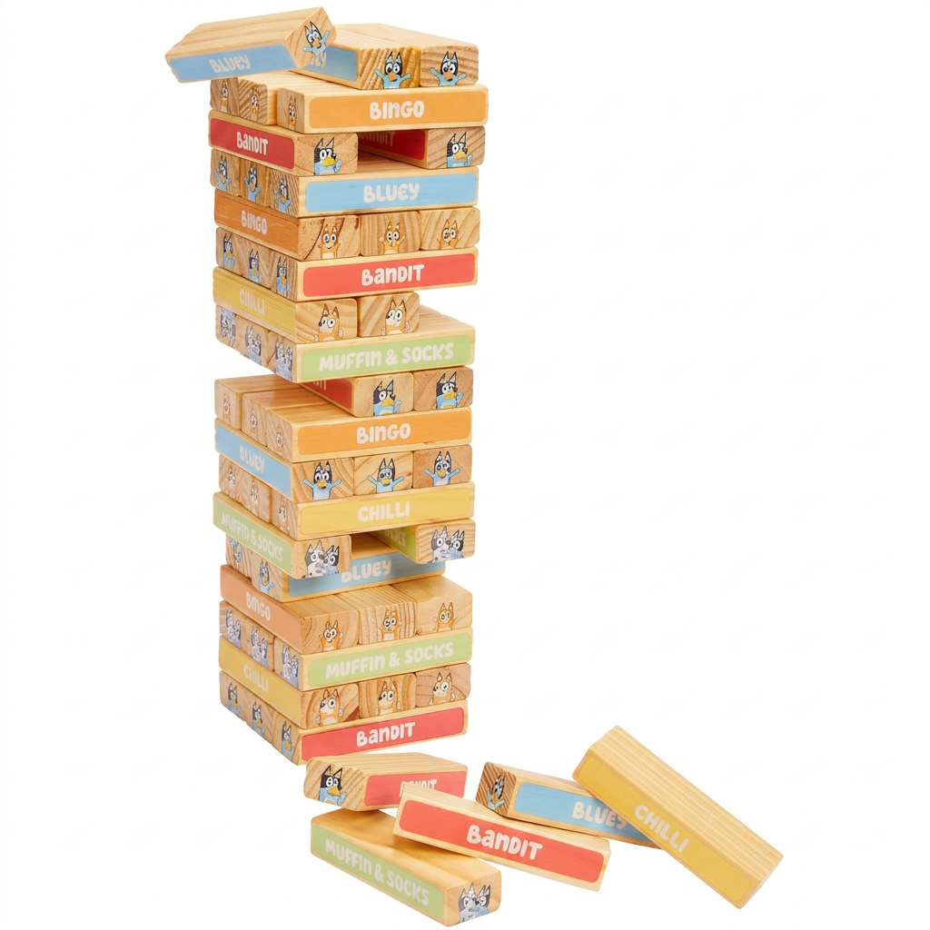 Wooden Tumbling Tower Game For Kids With Colourful Stacking Blocks
