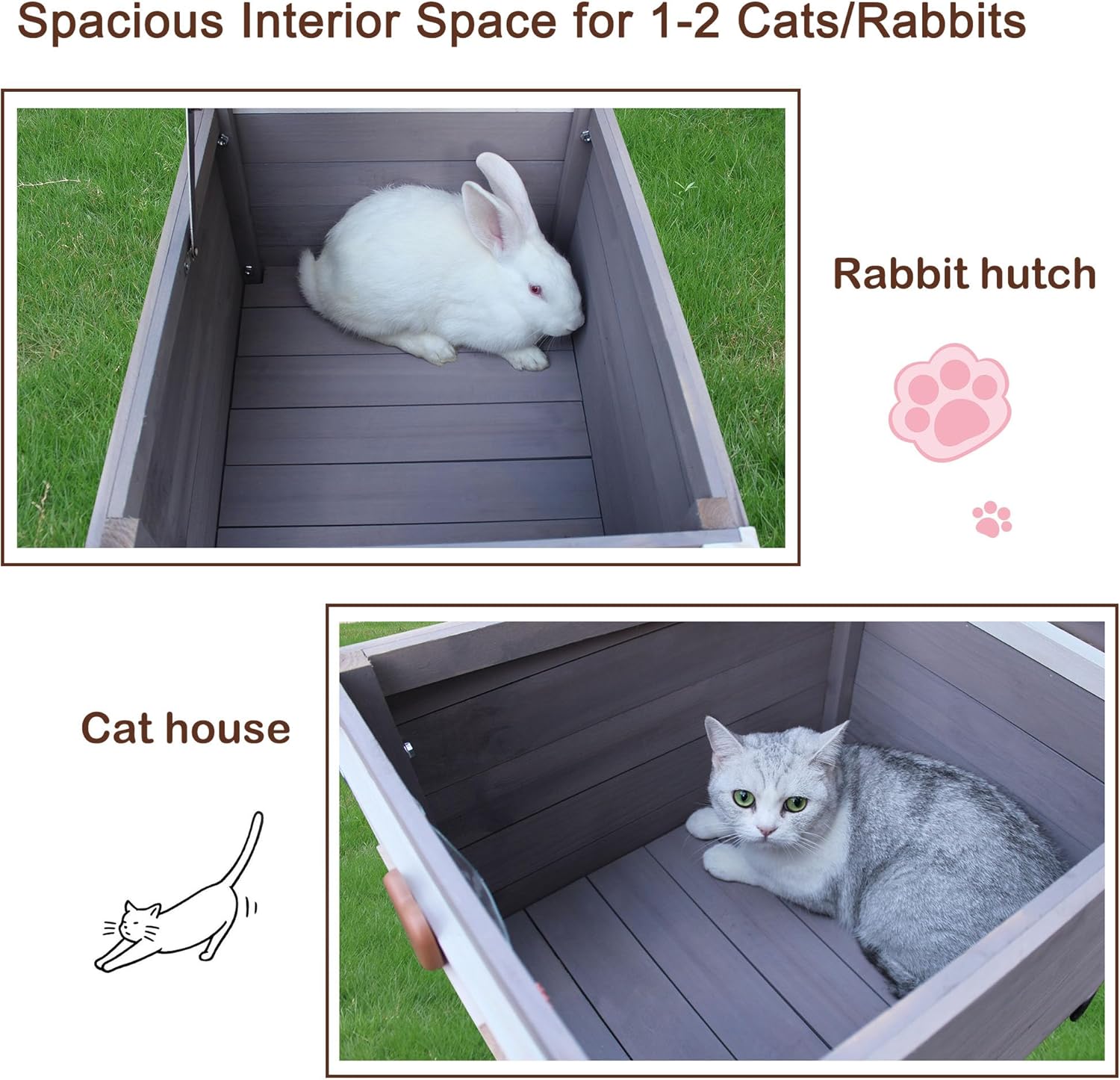 wooden outdoor cat house grey color