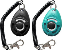 Dog training clicker with secure wrist strap for easy access during training.