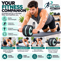 Abdominal fitness roller for engaging core, shoulder and arm muscles during exercise.