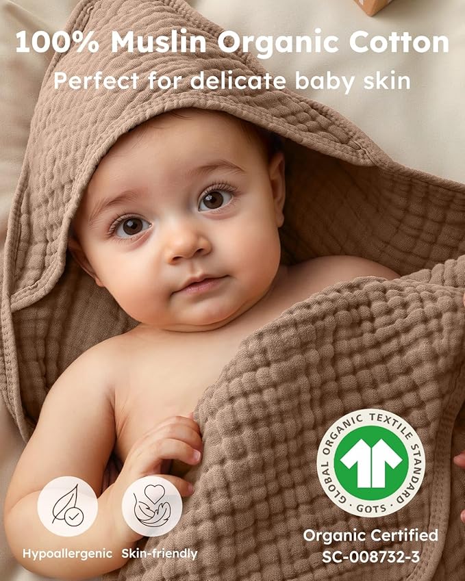 Highly absorbent baby bath towel, designed to dry newborn and toddler skin gently