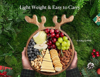 Acacia wood platter arranged with cheese fruit and crackers