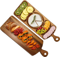 Acacia wood serving tray displaying fruit and assorted snacks