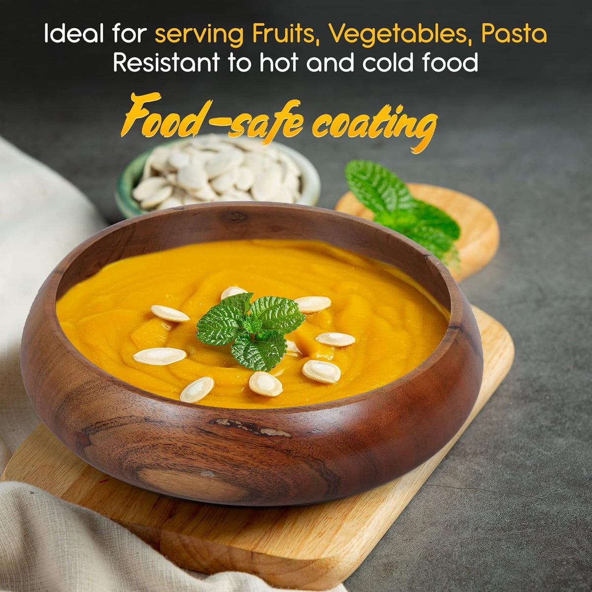 Acacia wood bowls for serving pasta and rice