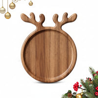 Acacia wood serving platter with decorative reindeer antler design