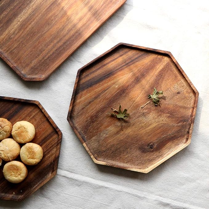 Natural acacia wood serving board for bread and appetizers