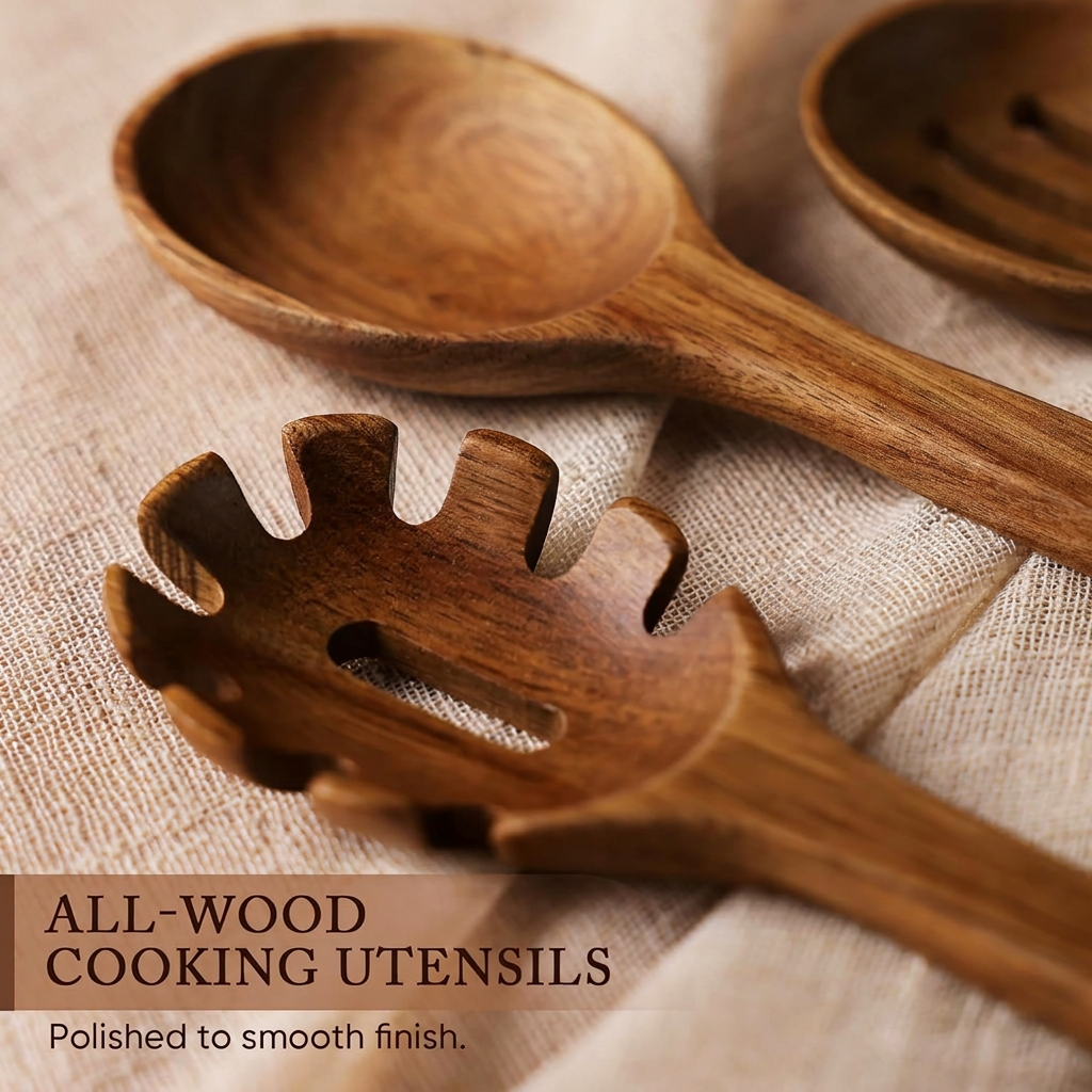 Premium acacia wood cooking utensils for nonstick cookware