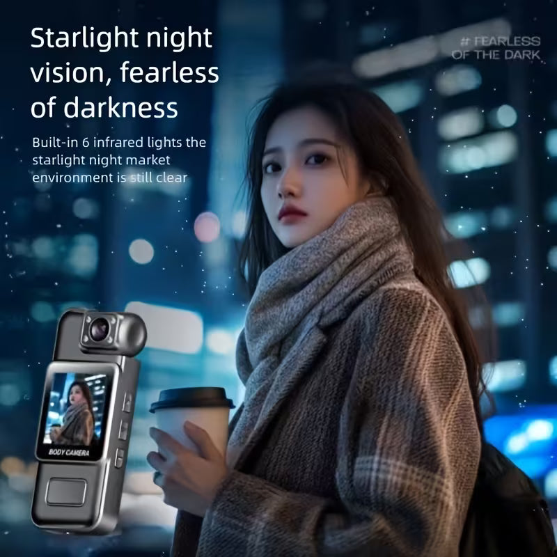  1080P action camera displaying night vision feature in low-light setting