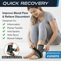 Side view of adjustable ankle compression sleeve with strap