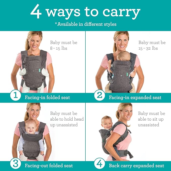 adjustable baby carrier front, back, and hip carrying positions