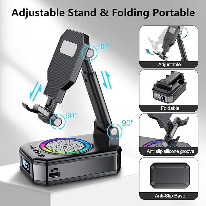 Adjustable desktop phone holder with Bluetooth speaker for daily use