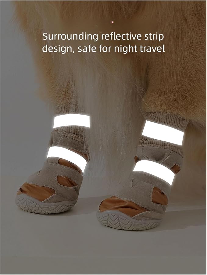 Adjustable dog boots with secure fastening straps and soft lining