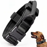 Adjustable black dog collar with built-in handle and metal buckle