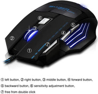 Black optical mouse with adjustable DPI control